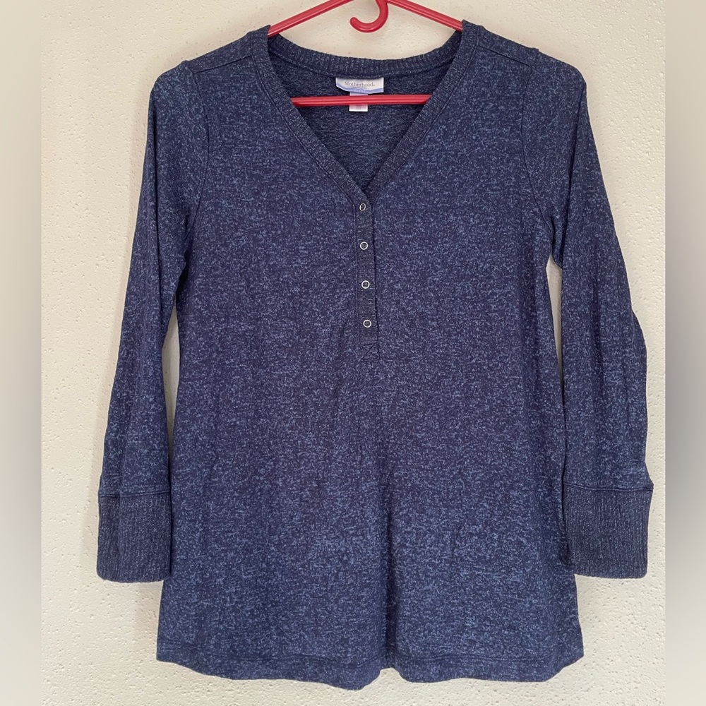 Motherhood Heathered Navy Long Sleeve Top